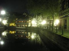Strasbourg Petite France neighborhood illuminated at night in April 2007