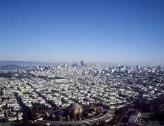 Aerial view of San Francisco California with the Palace of Fine Arts in the foreground