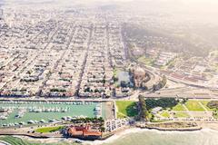 Aerial view of The Palace of Fine Arts with San Francisco Bay trails