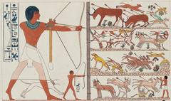 Ancient Egyptian hunting scene in desert from Theban tomb A5 of Neferhotep