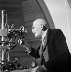 Professor Luigi Carmera in the Observatory with scientific instruments in Naples, Italy, 1938