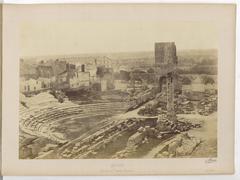 Pont du Gard aqueduct near Nîmes and view of Arles cityscape in 19th century France