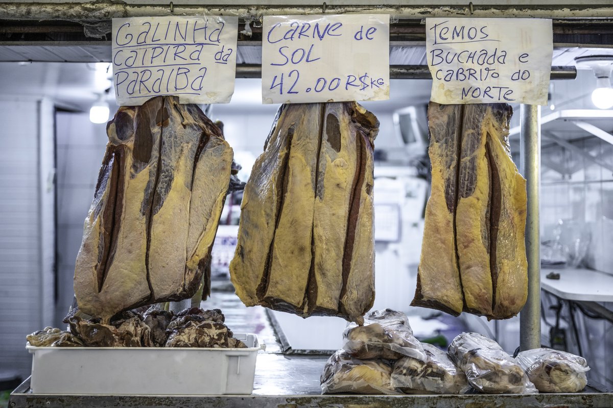Carne de sol displayed for sale at Mercado Paraiba in Rio de Janeiro