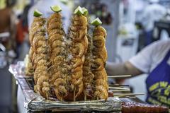 Shrimp skewers with passion fruit sauce served at Centro Luiz Gonzaga de Tradições Nordestinas, Rio de Janeiro, Brazil