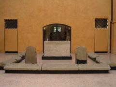 Roman funerary monument of ancient Modena, Italy, in the Museo Civico di Modena with Latin inscription.