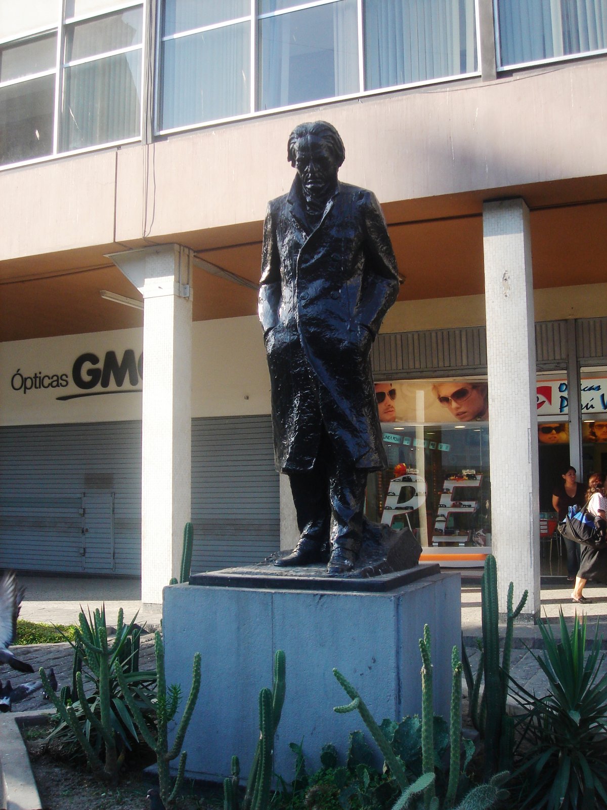 Monument to César Vallejo in Lima Peru sculpture with blue sky background