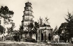 Thien Mu Pagoda near Hue around 1930 with a seven-story octagonal tower by the Perfume River