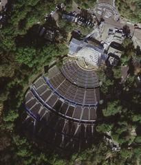 High resolution aerial image of the Hollywood Bowl in Los Angeles during construction of its new shell on January 8, 2004