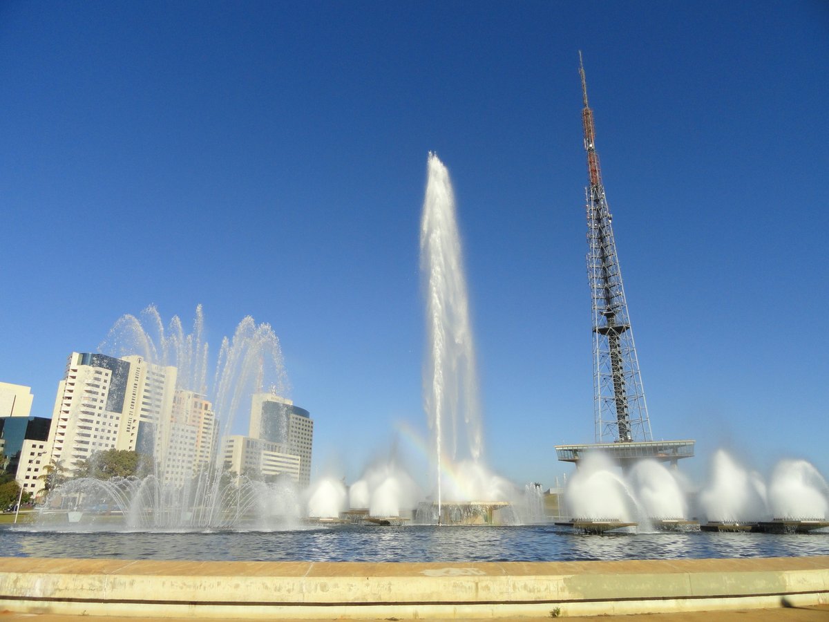 Fountains in front of Torre de TV in Brasília, Brazil during daytime