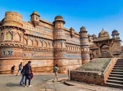 Man Singh Palace at Gwalior Fort, Madhya Pradesh, intricately carved sandstone palace with colorful paintings
