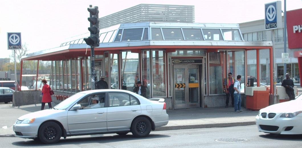 Plamondon Montreal metro station platform with train