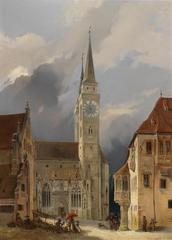 Michael Neher painting of Marktplatz in front of St. Sebald church