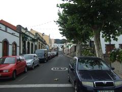 Main street of the village Valleseco in Gran Canaria with traditional buildings and street lamps