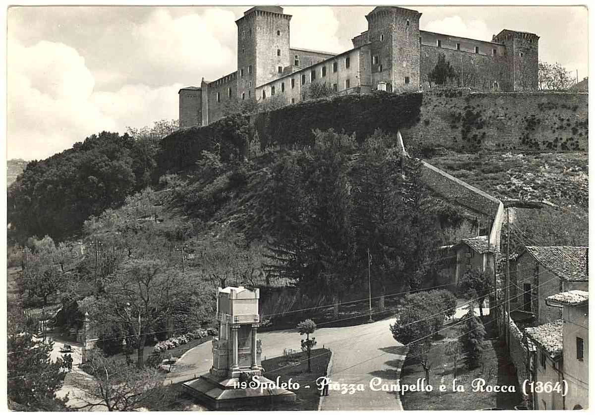 Piazza Campello and La Rocca in Spoleto, Italy, 1955