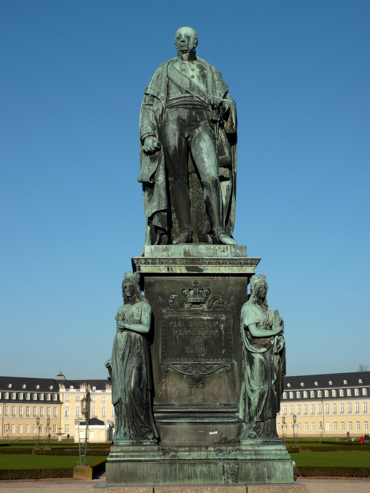 Statue of Carl Friedrich Grand Duke of Baden in front of Karlsruhe castle