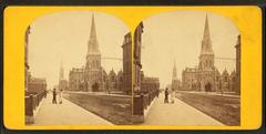 Historic Unitarian Church at Marlborough and Berkeley Street in black and white stereoscopic view