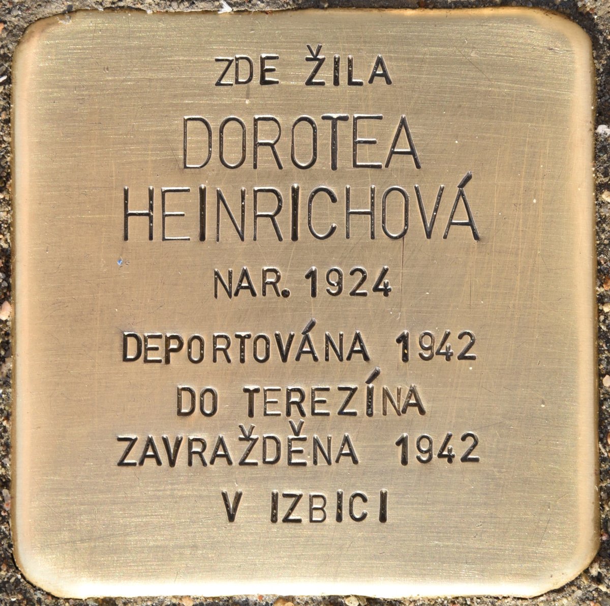 Stolperstein memorial stone dedicated to Dorotea Heinrichová in Brno Czechia