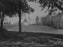 Coal field at Loyola College in Montreal with piles of coal against a winter landscape