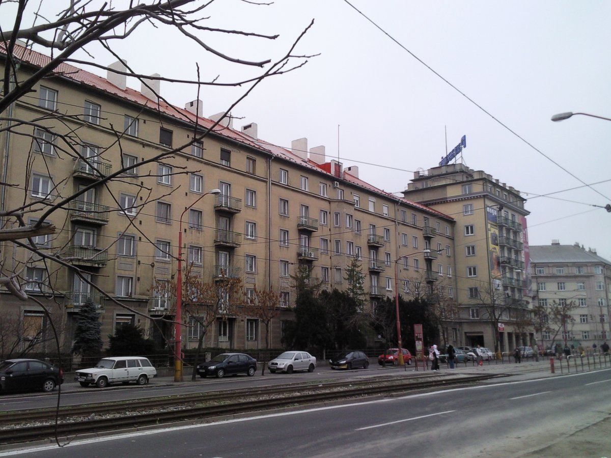 Račianska Street in Bratislava with buildings and cars
