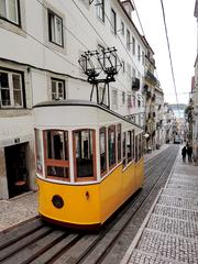 Ascensor da Bica funicular on a street in Lisbon, Portugal
