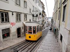 Ascensor da Bica funicular on a street walk in Lisbon Portugal