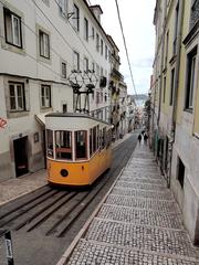 Ascensor da Bica funicular ascending a steep street in Lisbon