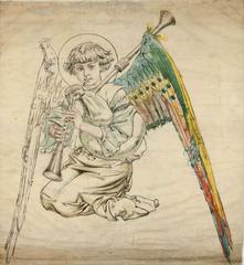 Angel playing bagpipes watercolor painting