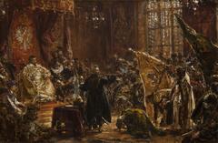 Historical painting depicting Shuysky tsars at the Warsaw parliament session