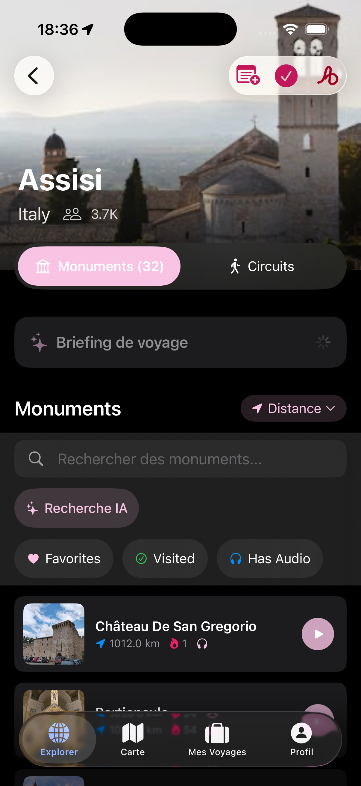 Audiala trip planning screen
